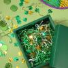 Moinchore 1 lb St Patrick's Day Crinkle Cut Paper Shred Filler with Clover Confetti Metallic White Green Gold Mix Basket Filler shredded paper for gift baskets Raffia Tissue Cushion for Box Packaging view 4