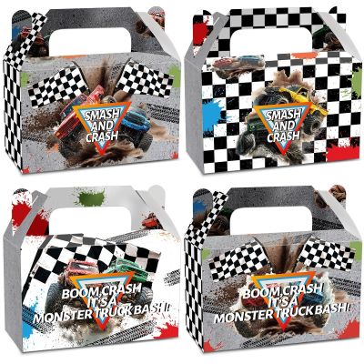 12Pcs Gray Monster Truck Treat Boxes Smash and Crash Monster Truck Birthday Party Decorations Racing Themed Favor Gift Boxes Race Cars Goodie Box for Kids Boys Birthday Party Supplies 6 x 3 x 3.6
