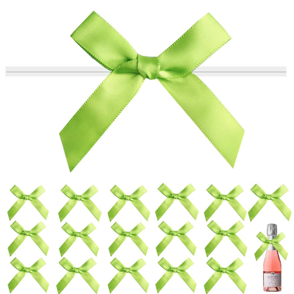 120 Pack 3" Lime Green Satin Ribbon Twist Tie Bows, Twist Bows for Treat Bags, Ribbon Bows with Twist Ties Gift Wrap Bows, Pre Tied Bows for Cake Pops, Baby Shower, Gift Packing, Party Favors