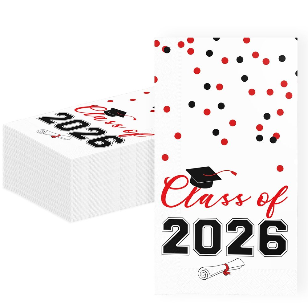 2026 Graduation Disposable Paper Napkins, Guest Dinner Hand Towels for College School Grad Class Congrats Celebration, Cocktail Party Decorations (40, Red & Black)
