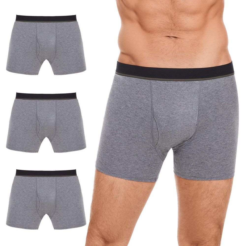 ShieldEase Men's Incontinence Underwear for Light Bladder Leaks, Cotton Absorbent Washable Leakproof Boxer Briefs with Fly, Front & Rear Protect for Post-Prostate Surgery & Daily (3 Pack, Gray, L)