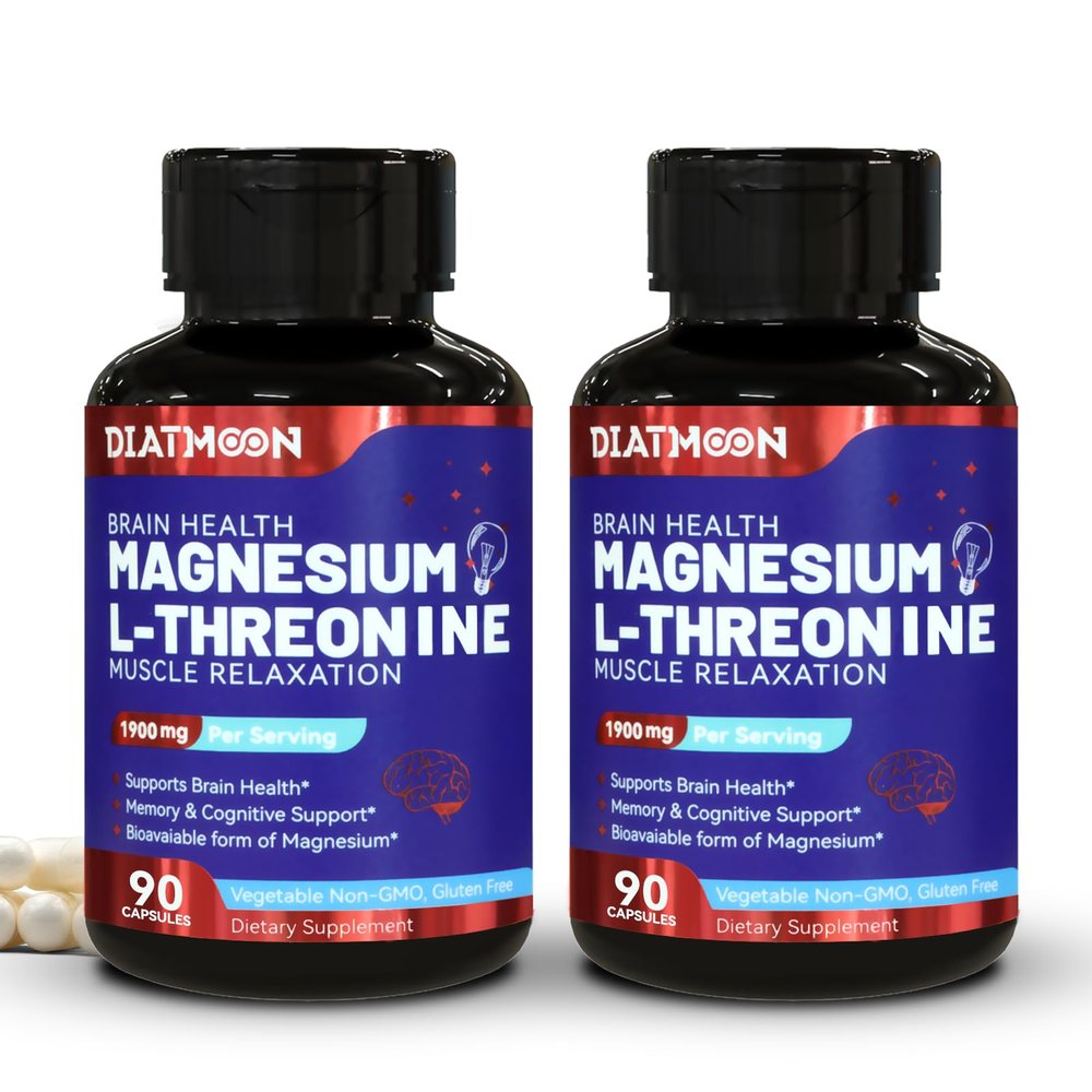 2 Pack Magnesium L-Threonine, High Absorption Magnesium Supplement,1900mg Magnesium Threonine, Gluten Free, 180 Vegan Capsules