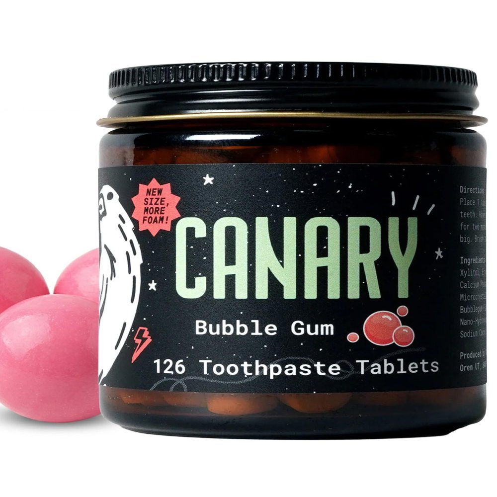 Canary Nano Hydroxyapatite Toothpaste Tablets Bubble Gum - Remineralizing, Fluoride Free, All Natural Tabs with Xylitol - Great for Kids, Plastic Free - 126 Count