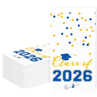 2026 Graduation Disposable Paper Napkins, Guest Dinner Hand Towels for College School Grad Class Congrats Celebration, Cocktail Party Decorations (40, Blue & Gold)