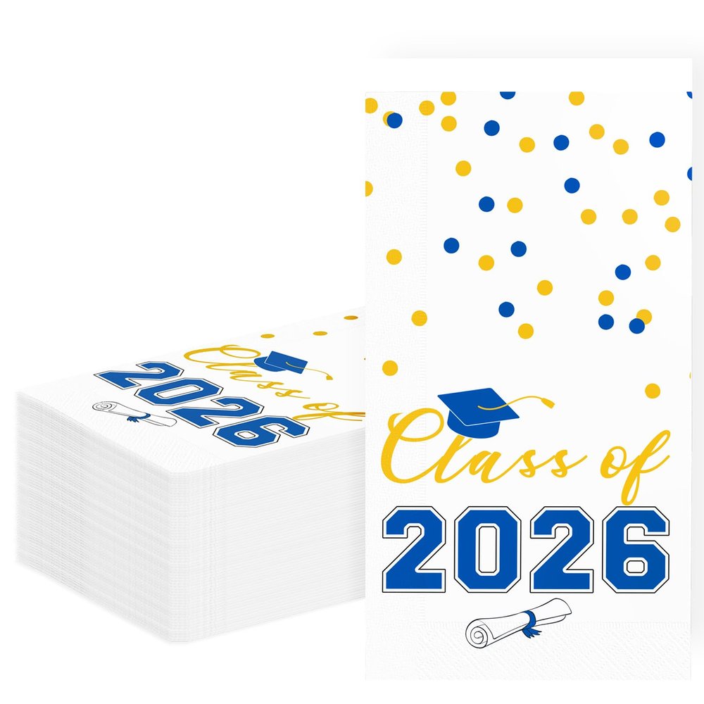 2026 Graduation Disposable Paper Napkins, Guest Dinner Hand Towels for College School Grad Class Congrats Celebration, Cocktail Party Decorations (40, Blue & Gold)