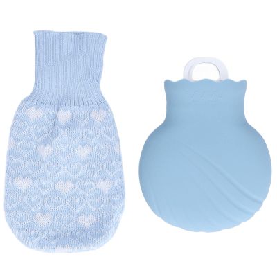 HAOHIZE Hot Water Bottle Bag, 245ml Hot Water Bottle with Cover, Silicone Hot Water Bottle Bag with Knit Cover, Hot & Cold for Girlfriend, Mather, Father, Valentine Day (Blue)