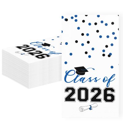 2026 Graduation Disposable Paper Napkins, Guest Dinner Hand Towels for College School Grad Class Congrats Celebration, Cocktail Party Decorations (40, Blue & Black)