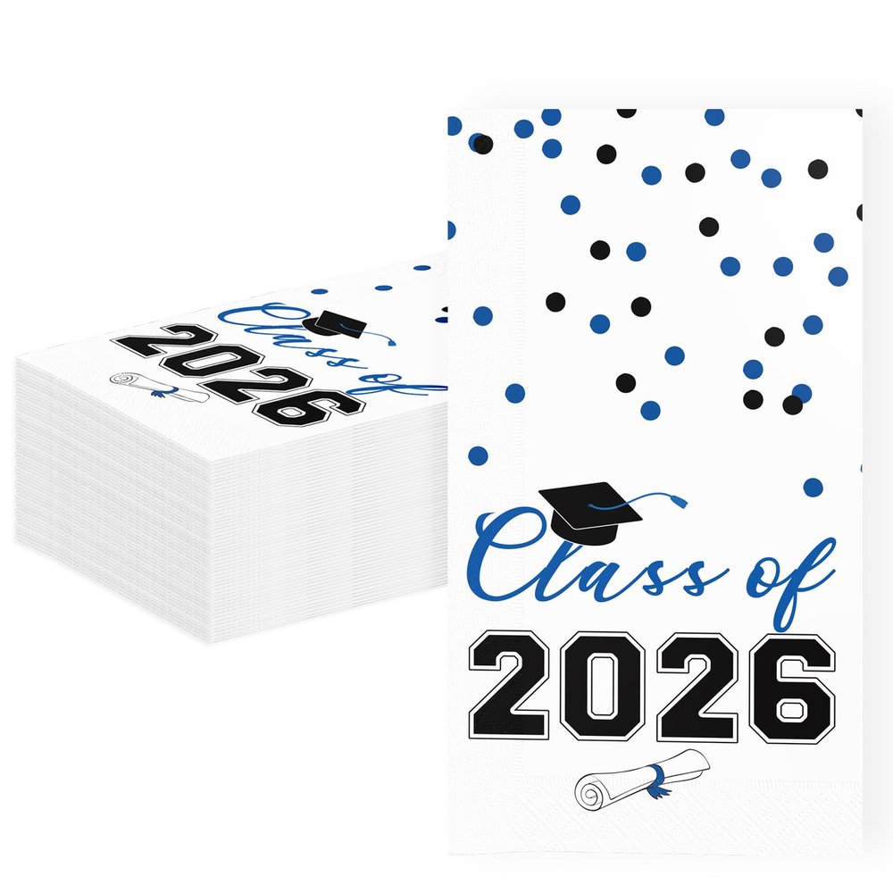 2026 Graduation Disposable Paper Napkins, Guest Dinner Hand Towels for College School Grad Class Congrats Celebration, Cocktail Party Decorations (40, Blue & Black)