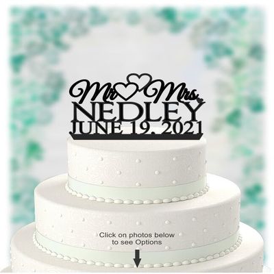 Mr & Mrs Wedding Cake Topper Custom Personalized With Name and Wedding Date Cake Topper for Wedding,Engagement,Birthday,Anniversary,Shower Party Favors.