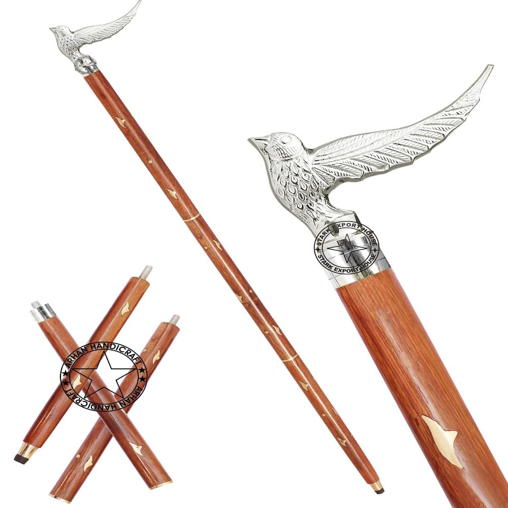 Nickel Vintage Walking Cane Wooden Walking Stick Brass Handle Gift for Men & Women (FDGT)