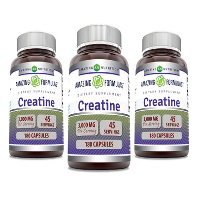 Amazing Formulas Creatine Monohydrate 3000 Mg Per Serving Capsules Supplement | Non-GMO | Gluten Free | Made in USA (180 Count | 3 Pack)