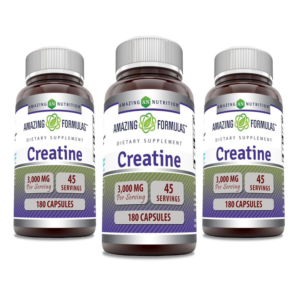 Amazing Formulas Creatine Monohydrate 3000 Mg Per Serving Capsules Supplement | Non-GMO | Gluten Free | Made in USA (180 Count | 3 Pack)