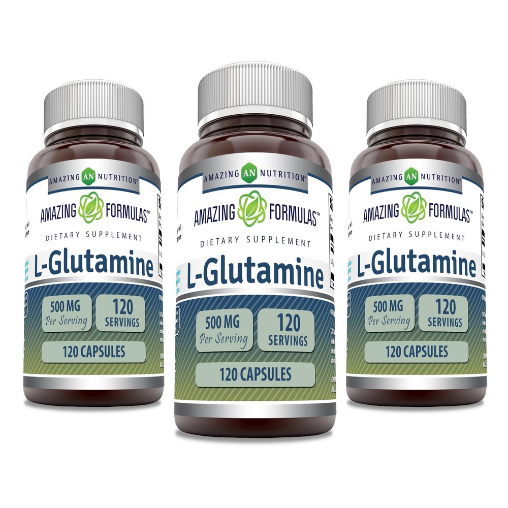 Amazing Formulas L-Glutamine 500 mg Capsules | Amino Acid Supplement | Non-GMO | Gluten Free | Made in USA (3 Pack, 120 Count)