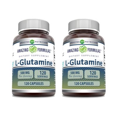 Amazing Formulas L-Glutamine 500 mg Capsules | Amino Acid Supplement | Non-GMO | Gluten Free | Made in USA (2 Pack, 120 Count)