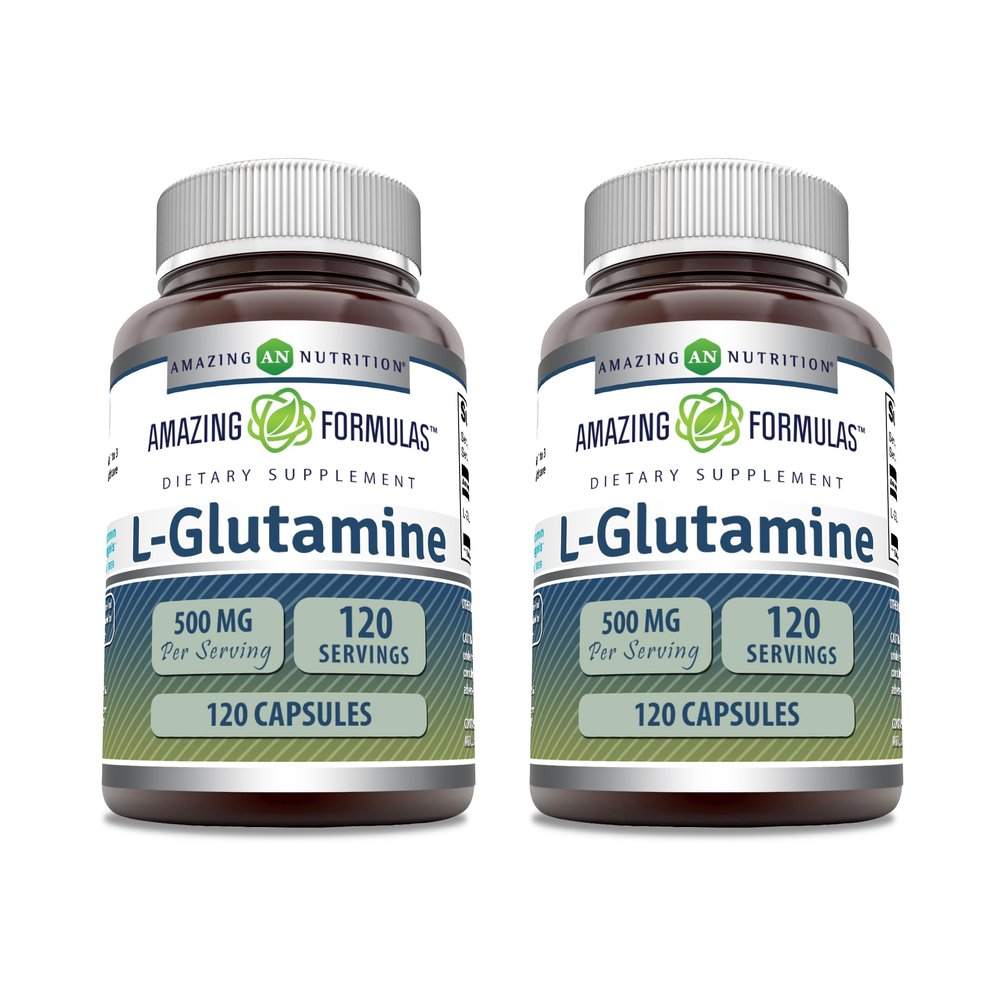 Amazing Formulas L-Glutamine 500 mg Capsules | Amino Acid Supplement | Non-GMO | Gluten Free | Made in USA (2 Pack, 120 Count)