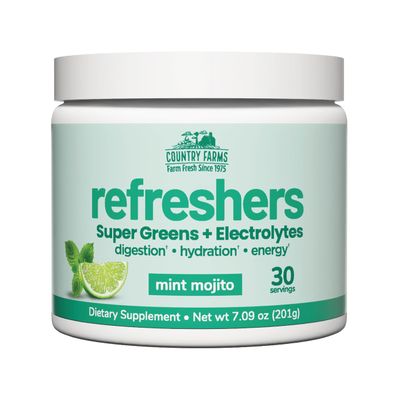Country Farms Refreshers, Super Greens and Electrolytes, Essential Minerals and Superfoods, Hydration Support, Promotes Natural Energy, with Fiber, Mint Mojito, 30 Servings