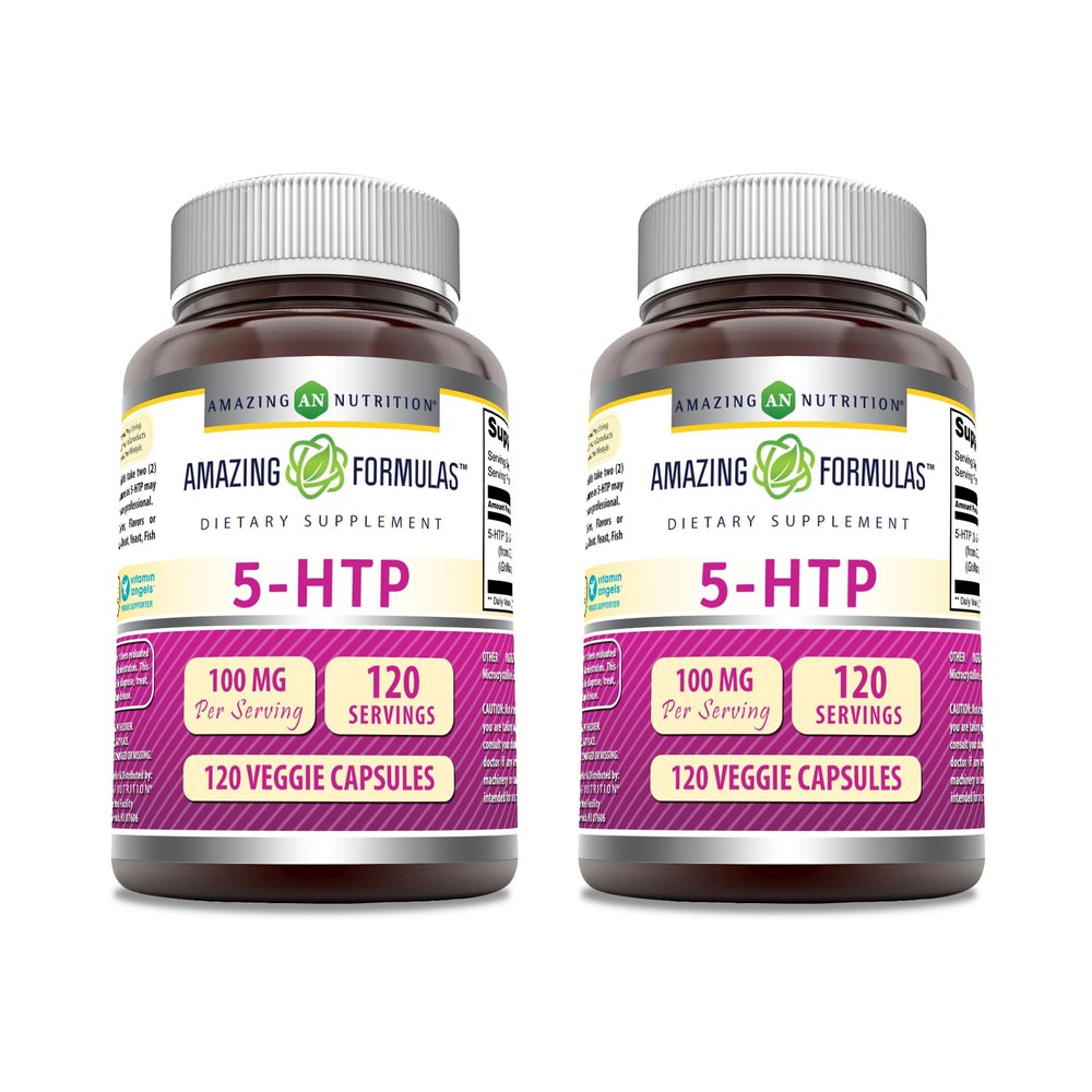 Amazing Formulas 5-HTP (Hydroxytryptophan) Supplement | 100 Mg Per Serving | Veggie Capsules | Non-GMO | Gluten Free | Made in USA (2 Pack, 120 Count)