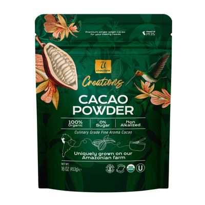 U Chocolate Organic Cacao Powder, Unsweetened & Unalkalized Fresh from our Farm Vegan, Allergen-Free, Single-Origin for Baking & Smoothies 16 oz