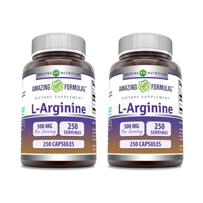 Amazing Formulas L-Arginine Supplement | 500 Mg Per Serving | Capsules | Amino Acid Supplement for Men & Women | Non-GMO | Gluten Free | Made in USA (2 Pack | 250)