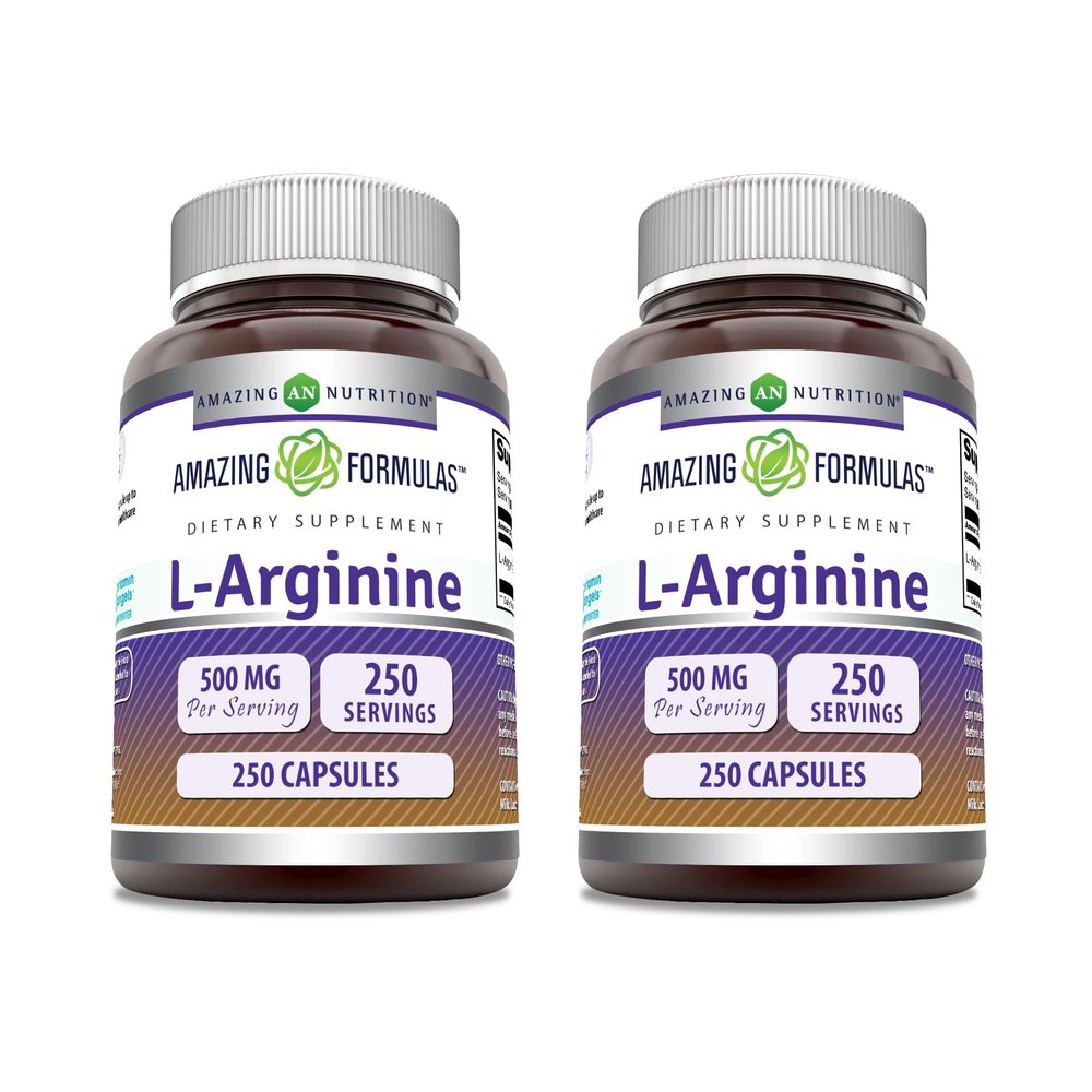 Amazing Formulas L-Arginine Supplement | 500 Mg Per Serving | Capsules | Amino Acid Supplement for Men & Women | Non-GMO | Gluten Free | Made in USA (2 Pack | 250)