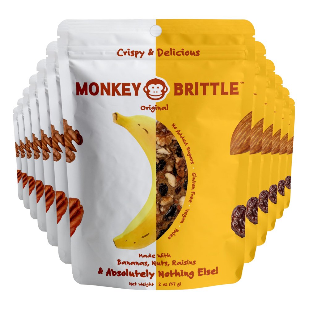 Monkey Brittle Healthy Snacks, Crispy Plant-Based Treats for Kids & Adults, Vegan & Gluten-Free, All-Natural Snack for School, Sports, Camping & On-the-Go (Pack of 12), Original