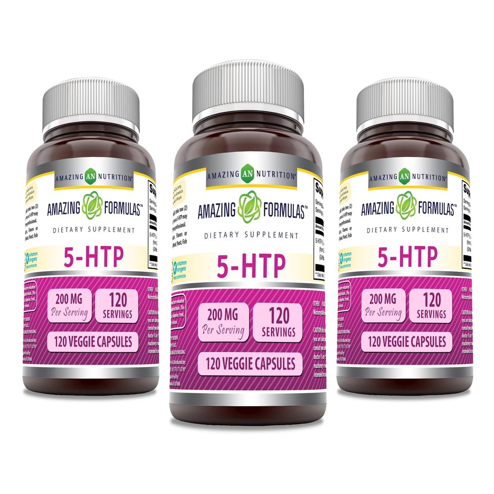 Amazing Formulas 5 HTP (L-5-Hydroxytryptophan) Supplement | 200 Mg per Serving | Veggie Capsules | Non-GMO | Gluten-Free | Made in USA (120 Count, Pack of 3)