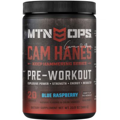 MTN OPS Yeti Pre-Workout Powder Energy Drink with Creatine, 200mg Caffeine & BCAAs with Beta Alanine (20 Servings, Cameron Hanes Blue Raspberry)
