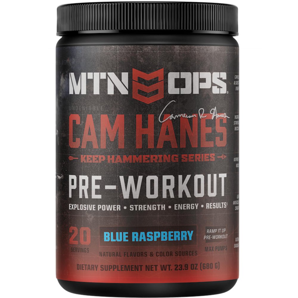 MTN OPS Yeti Pre-Workout Powder Energy Drink with Creatine, 200mg Caffeine & BCAAs with Beta Alanine (20 Servings, Cameron Hanes Blue Raspberry)