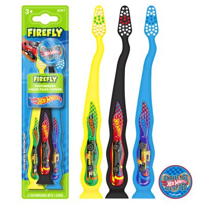 FIREFLY Hot Wheels Toothbrush Value Pack, Soft Bristle Toothbrush for Kids 3+, 3 Ct