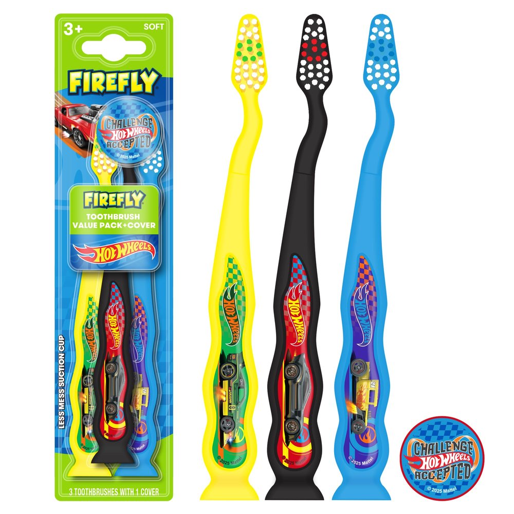 FIREFLY Hot Wheels Toothbrush Value Pack, Soft Bristle Toothbrush for Kids 3+, 3 Ct