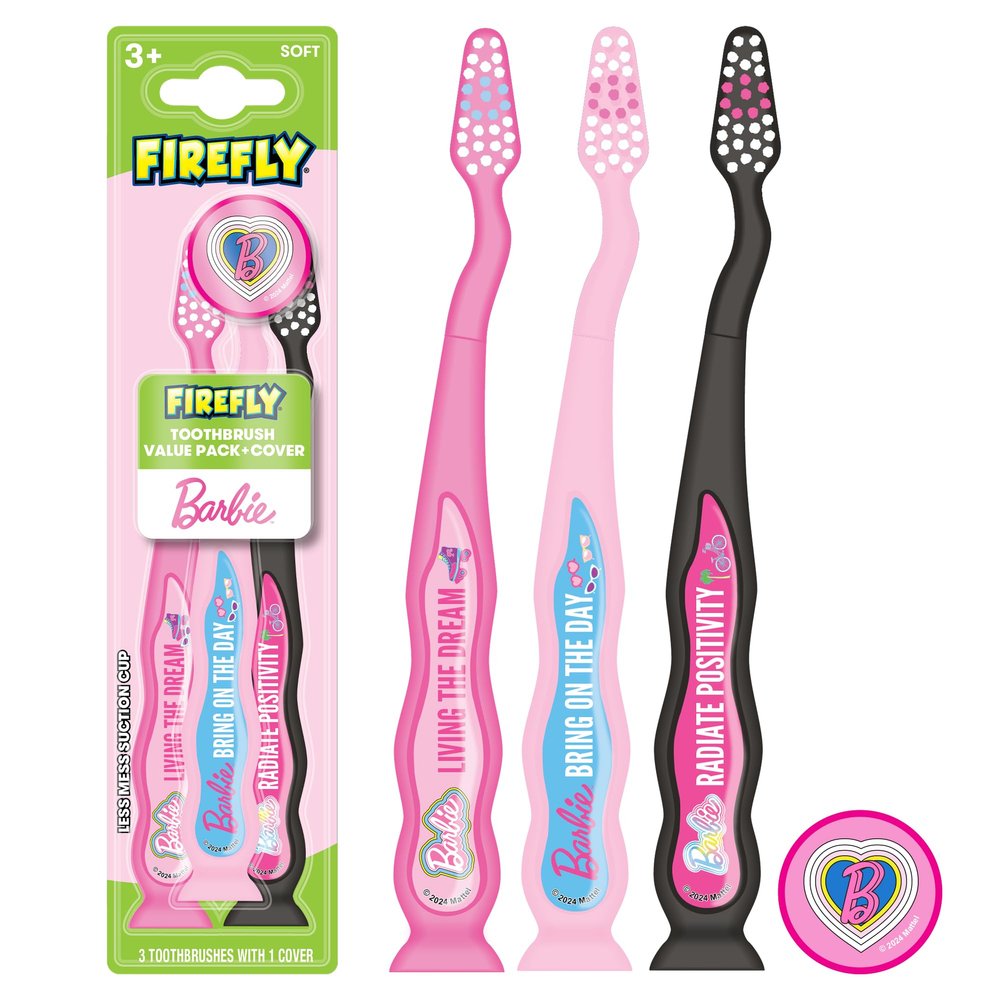 FIREFLY Barbie Toothbrush Value Pack, Soft Bristle Toothbrush for Kids 3+, 3 Ct