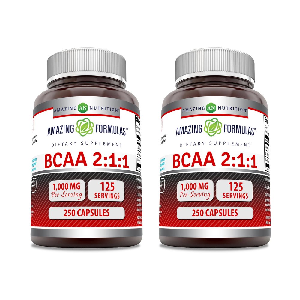 Amazing Formulas BCAA 2:1:1 1000 Mg Per Serving | Capsules | Branched Chain Amino Acids Supplement | Non-GMO | Gluten-Free | Made in USA (2 Pack, 250 Count)