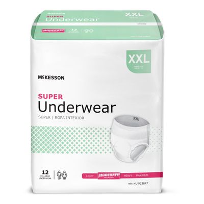 McKesson Super Adult Incontinence Underwear, [48 Count], Moderate Absorbency, XXL, 68-80 in. Unisex Bladder Leak Protection, Pull-On Style with Tear-Away Sides, Postpartum and Incontinence Support