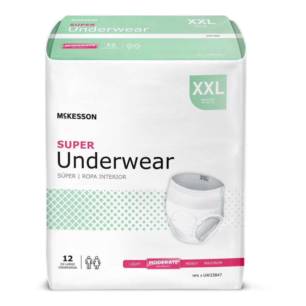 McKesson Super Adult Incontinence Underwear, [48 Count], Moderate Absorbency, XXL, 68-80 in. Unisex Bladder Leak Protection, Pull-On Style with Tear-Away Sides, Postpartum and Incontinence Support