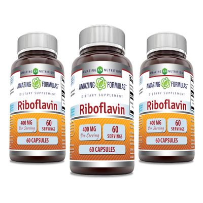 Amazing Formulas Riboflavin 400 mg Capsules | Vitamin B2 Supplement | Non-GMO | Gluten Free | Made in USA (3 Pack | 60 Count)