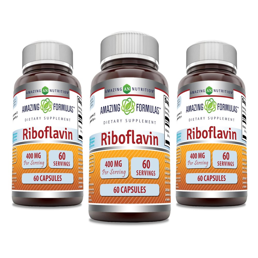 Amazing Formulas Riboflavin 400 mg Capsules | Vitamin B2 Supplement | Non-GMO | Gluten Free | Made in USA (3 Pack | 60 Count)