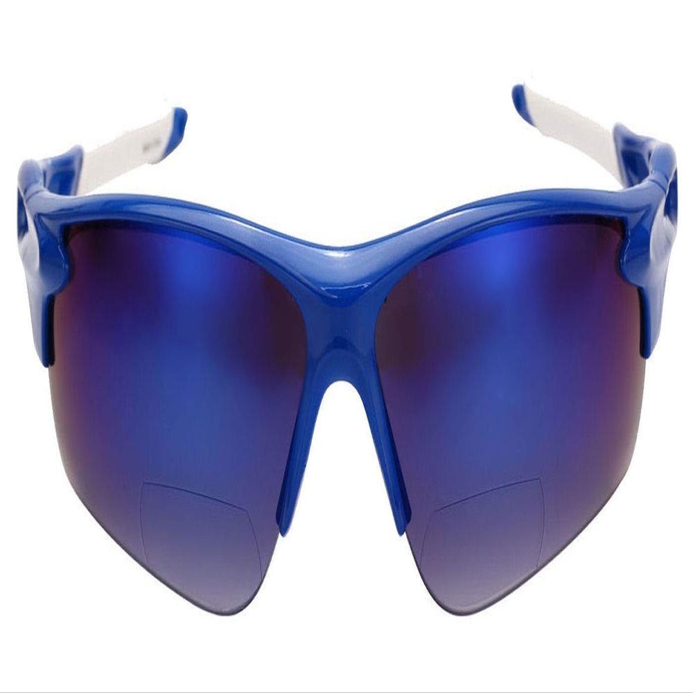 Mass Vision 2 Pair of 'The Athlete' Precision Sport Wrap Lightweight Bifocal Unisex Reading Sunglasses (1 Pair - Polarized Blue, 2.5, x)