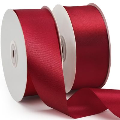 100 Yards 1-1/2 Inch Wine Red Ribbon, Burgundy Satin Ribbons, Maroon Fabric Hair Ribbons, Holiday Red Gift Silk Ribbon Ornament Wreath for Crafts Flower Bouquet Bow Sewing