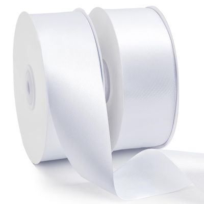 100 Yards 1-1/2 Inch White Ribbon, Fabric Satin Ribbon for Gift Wrapping, Wide Continuous String Ribbons, Flower Bouquet Wedding Bow Award Ribbons Making Decorations