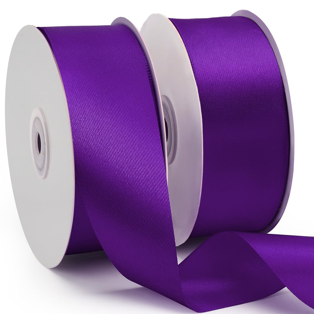 100 Yards 1-1/2 Inch Purple Ribbon Fabric Wide Ribbons for Flower Bouquet Silky Flower Ribbon Balloon Ribbons Taping Gift Box Purple Gift Bow Crafts Wreaths Supplies