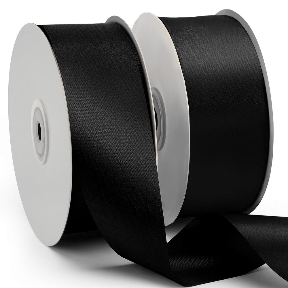 100 Yards 1-1/2 Inch Black Ribbon for Gift Wrapping, Graduation Gifts Satin Ribbon, Wide Ribbons for Flower Bouquet, Black Silk Bow Ribbons Halloween Decorations