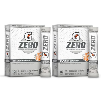 First Leaf G Zero Powder Packets with Electrolytes, Vitamins and No Sugar, 20 Count (Pack of 2) (20 Packets, Glacier Cherry)