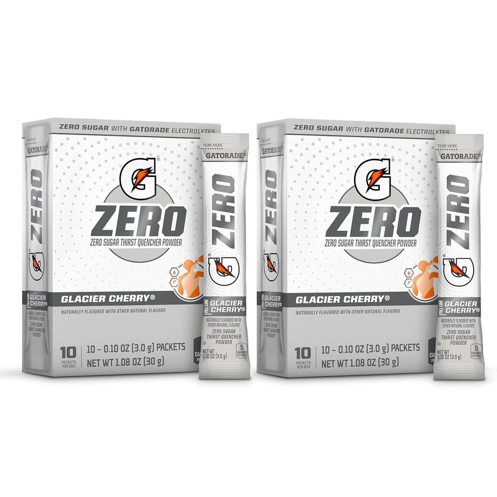 First Leaf G Zero Powder Packets with Electrolytes, Vitamins and No Sugar, 20 Count (Pack of 2) (20 Packets, Glacier Cherry)