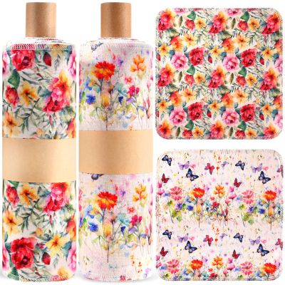 Redbaker 50 Pcs Reusable Paper Towels Paperless Reusable Cotton Cloths Toilet Absorbent Washable Paper Towels with Roll Kitchen Dishcloth for Kitchen Paperless Dishcloths(Retro Flower)