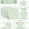 100Pcs Sage Green Plaid Napkins Green White Paper Napkin Checkered Party Supplies Scalloped Disposable 5 x 5inches Dinner Guest Napkins for Baby Shower Birthday Barbecue Wedding Spring Party Favor view 3