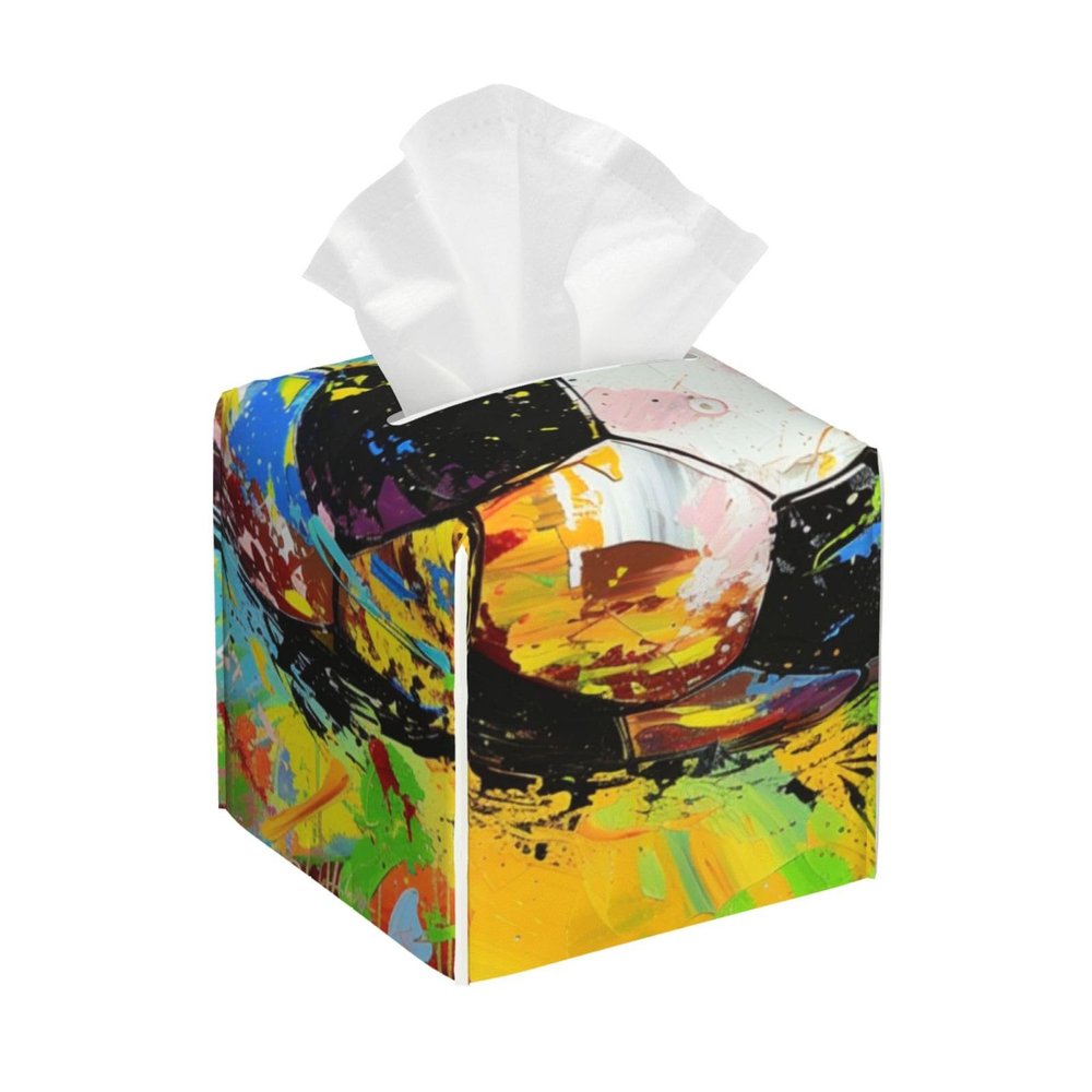 Football Graffiti Tissue Box Cover Sport Soccer Street Art Square Pu Leather Waterproof Tissue Box Holder for Car Bathroom Bedroom Office Tabletop Decor