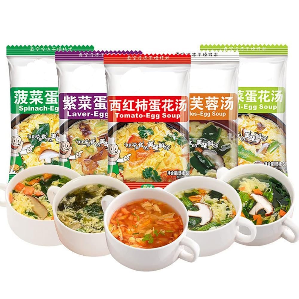 vegetable Soup,Vegan Soup,healthy nutritious breakfast soup,Multi-flavored soups,delicious snack gifts,Chinese soup gifts,Chinese Food,Healthy and Nutritious Ready-to-Eat (5 bags, Mixed flavors)