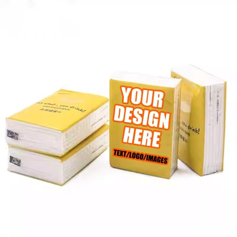 50 Pack Custom Logo Image Text On-The-Go Facial Tissue, Travel Pocket Tissue Pack, 3 Ply 6 Sheets