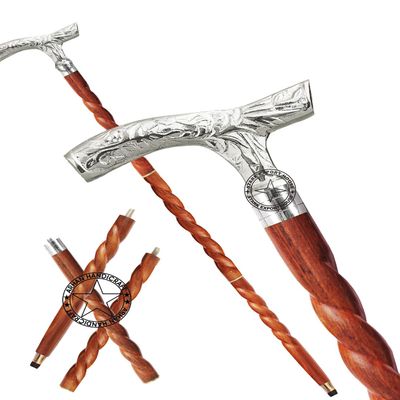Nickel Vintage Walking Cane Wooden Walking Stick Brass Handle Gift for Men & Women (PFYU)