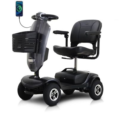 4 Wheel Powered Mobility Scooters 400 Lb Capacity Electric Powered Wheelchair Device - Compact Heavy Duty Mobile for Travel, Adults, Elderly - USB Charging Port 16 Miles Long Range-Grey
